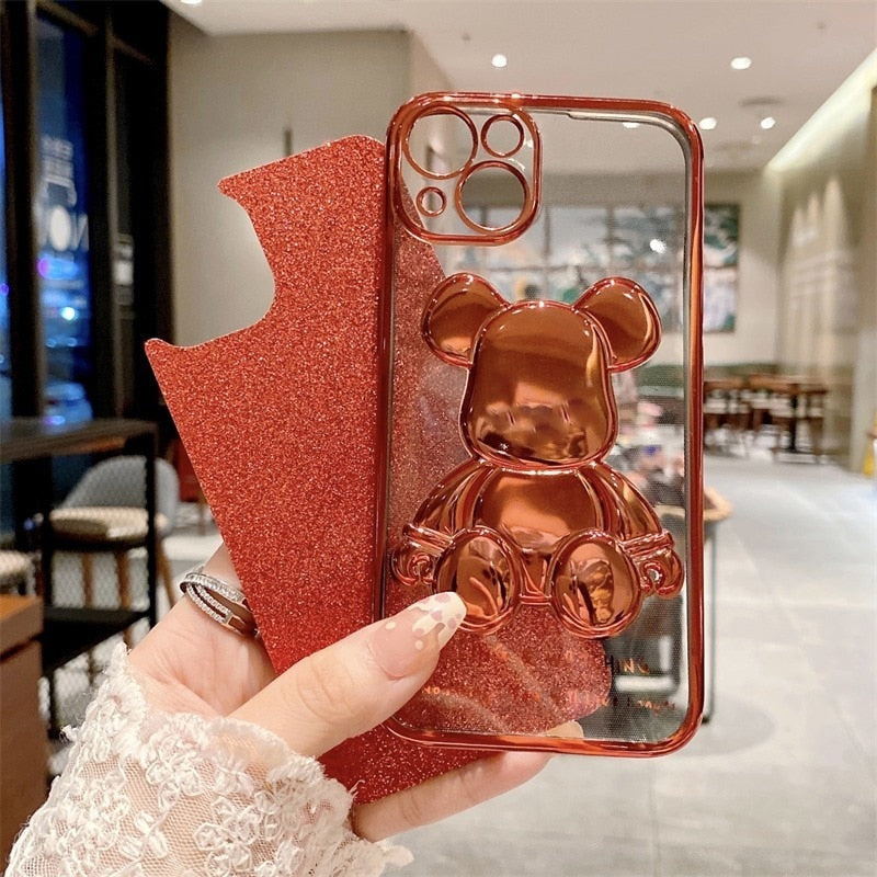 Plating Glitter Bear Phone Case For iPhone 14 13 12 - theroxymob