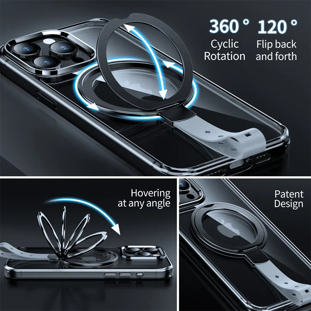 Clear Case with Rotatable Magnetic Grip Ring Holder For iPhone 16 / 15 / 14 / 13 Series