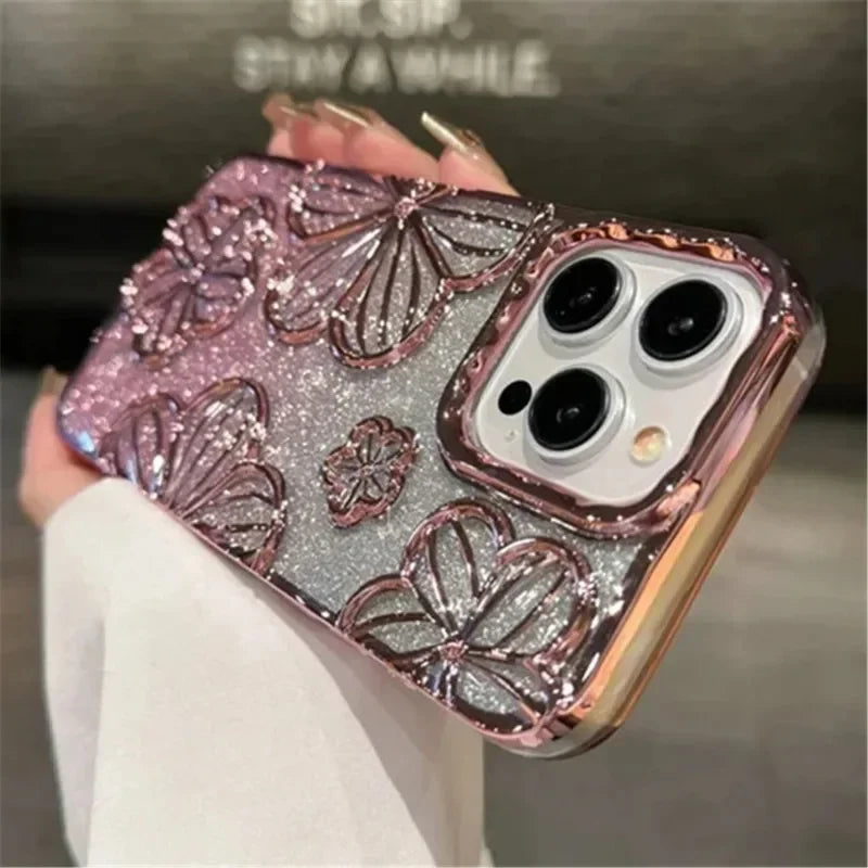 Multicolored Flower Electroplated Phone Case For IPhone 15 Series