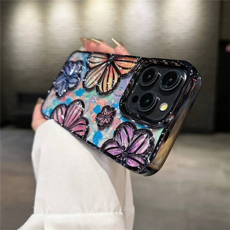 LUXURY PLATING CASE COLOUR FASHION FLOWERS FOR IPHONE 16 15 14 13