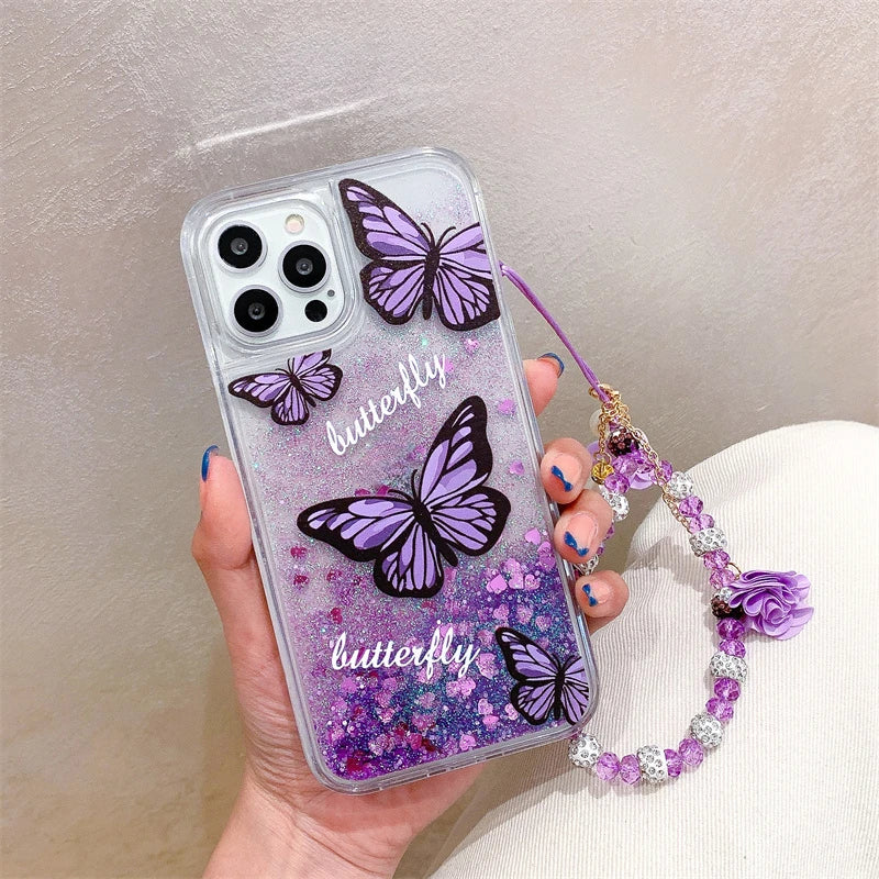 Butterfly Purple Quicksand Case for iPhone 13 14 15