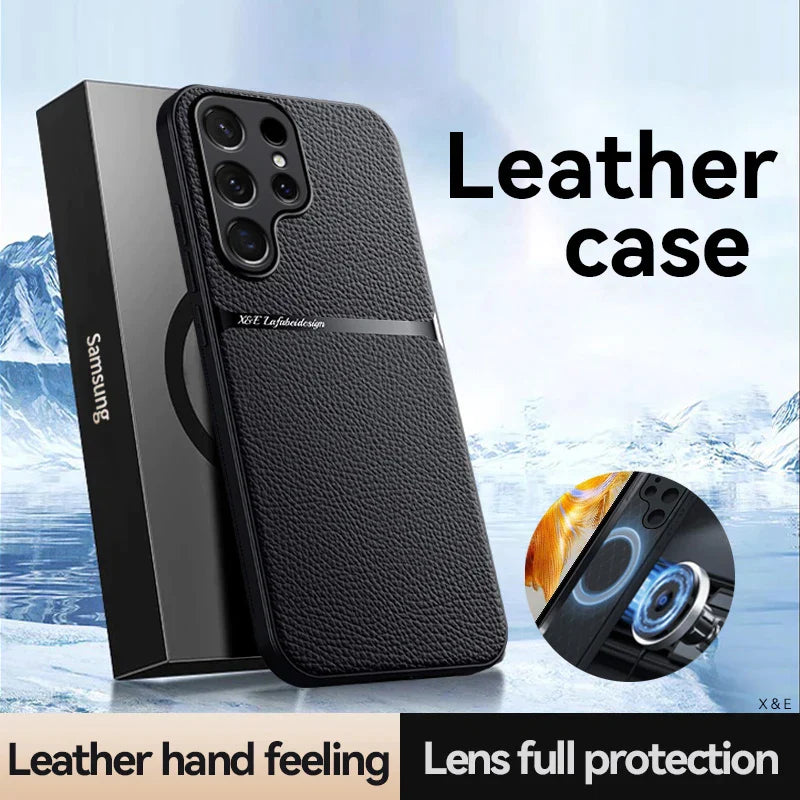 New Magnetic Car Holder Leather Shockproof Case For Samsung S24-S23 Series