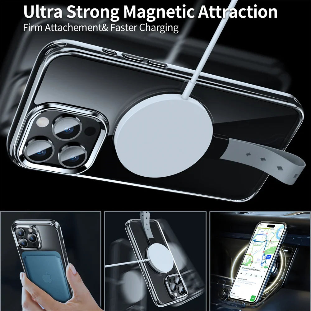 Clear Case with Rotatable Magnetic Grip Ring Holder For iPhone 16 / 15 / 14 / 13 Series