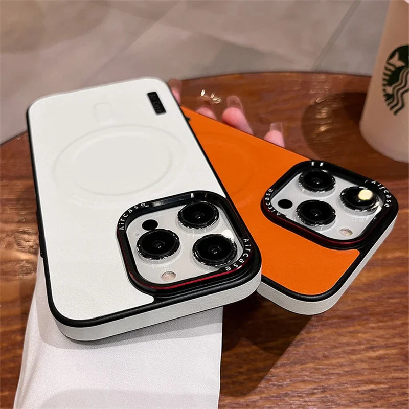 Luxury Matte Leather Magnetic Case Shockproof Bumper Cover For iPhone 16 15 14