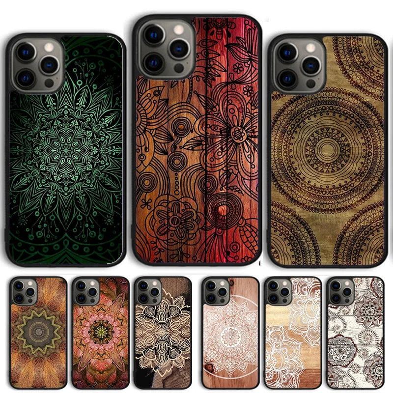 Mandala Wood Floral Phone Case For iPhone 15 14 13