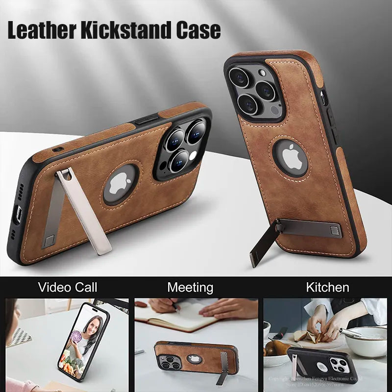 Leather Kickstand Phone Case for iPhone 15 14 13