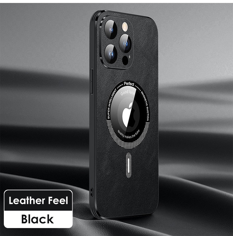 Luxury Leather Phone Case With Lens Film Protection For iPhond 14 13 12 - theroxymob