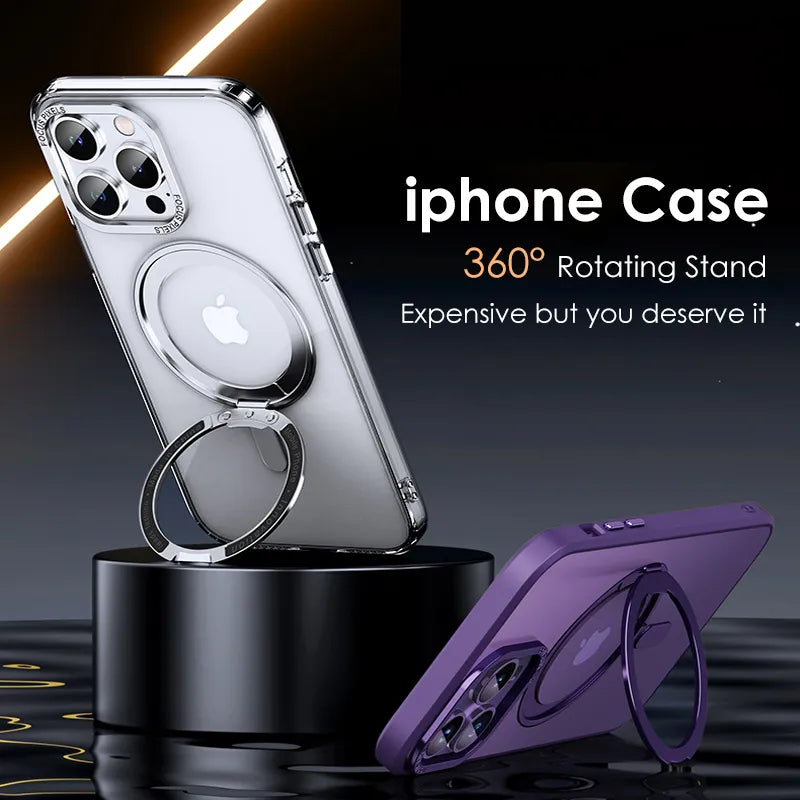 Magnetic Suction Bracket Electroplated Clear Protective Case For iPhone 16 15 14