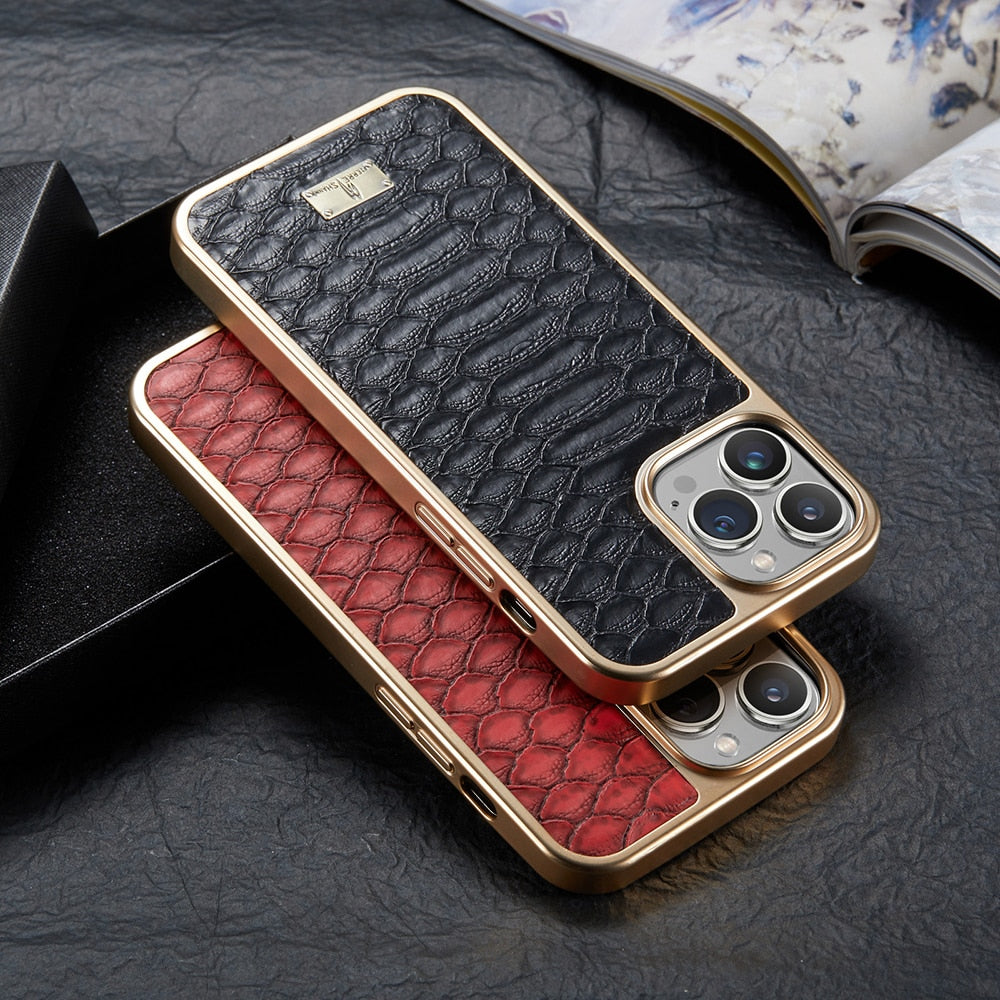 Plating Bumper Leather 3D Texture Case for iPhone 14 13 - theroxymob