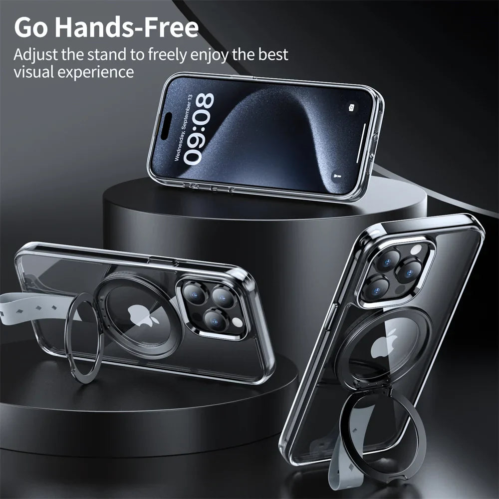 Clear Case with Rotatable Magnetic Grip Ring Holder For iPhone 16 / 15 / 14 / 13 Series