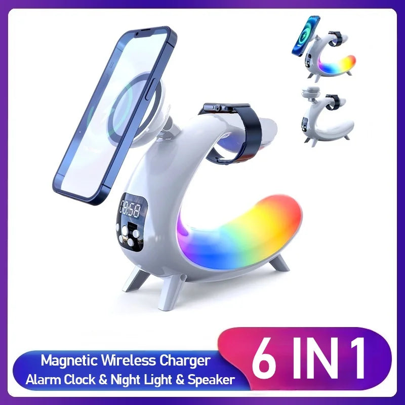 6IN1 Alarm Clock Magnetic Wireless Charger for Iphone 15 14 13