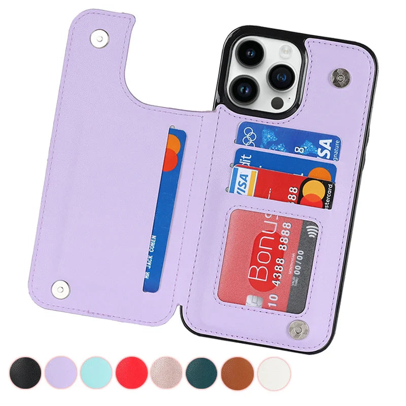 WALLET DOUBLE BUTTON SMALL FRAGRANT WIND CARD CASE FOR IPHONE 13 TO 15