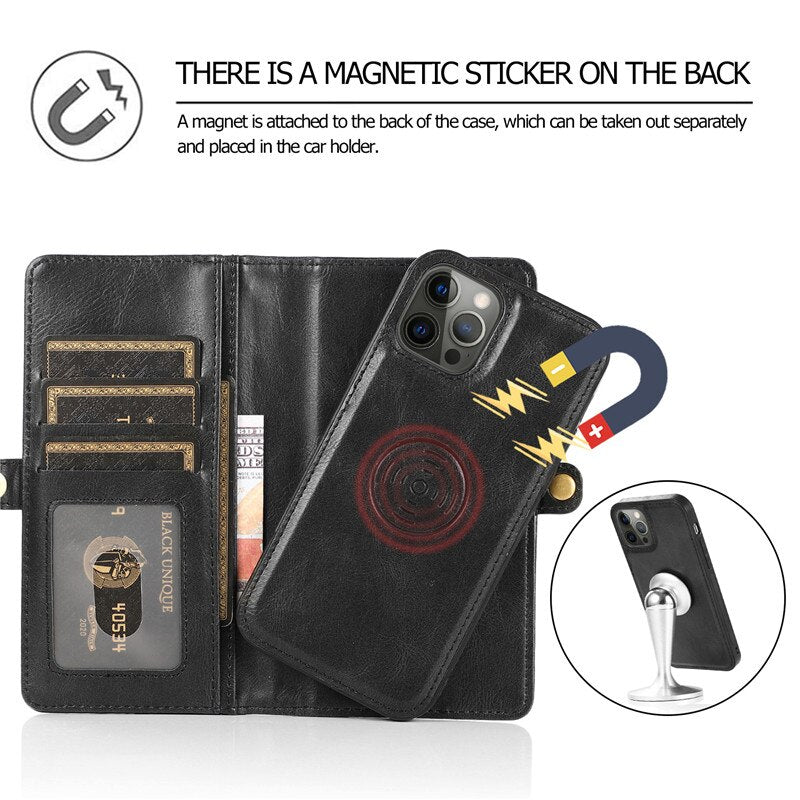 Magnetic Split Multifunctional Wallet Case for iPhone 14 13 - theroxymob