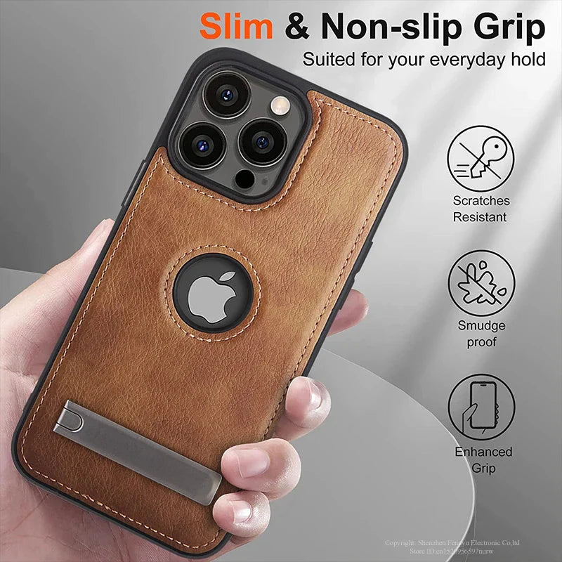 Leather Kickstand Phone Case for iPhone 15 14 13