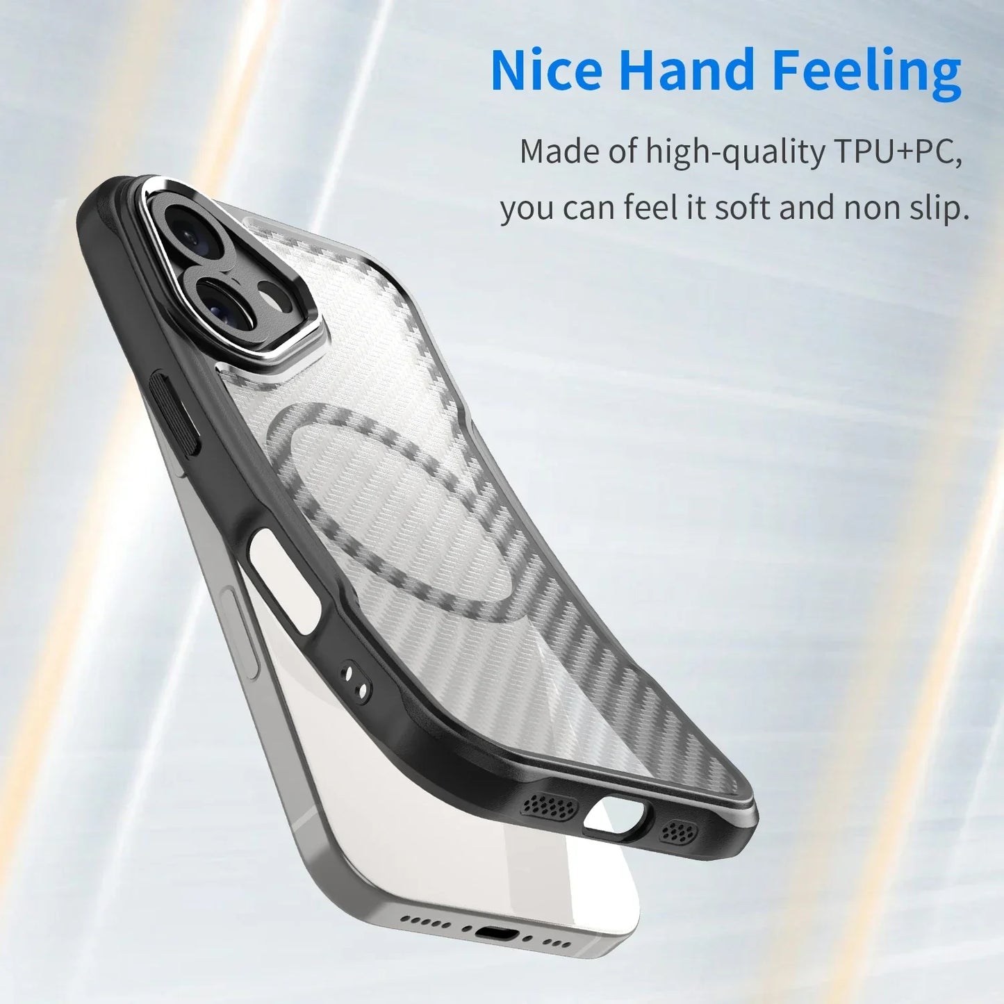 Magnetic Carbon Fiber Pattern TPU+PC Case For iPhone 16 ShockProof Alloy Lens Phone Cover