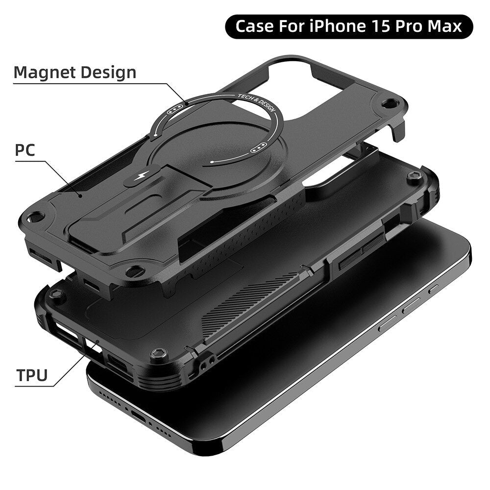 Magnetic Case Anti Drop Hard Cover Magsafe Stand For iPhone 15 14 13