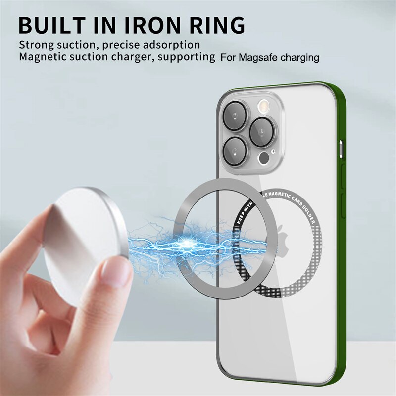 Transparent Case Magsafe Magnetic Wireless Charging Case For iPhone 14 Lens Film Bumper Cover - theroxymob