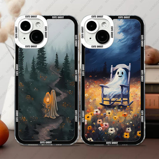 Halloween Case Cute Little Ghost Soft Cover Case for iPhone 16 15 14