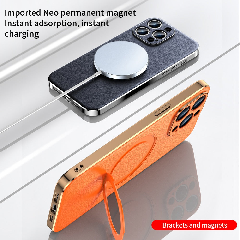 Leather Magnetic Case with Ring Holder For iPhone 15 14 13