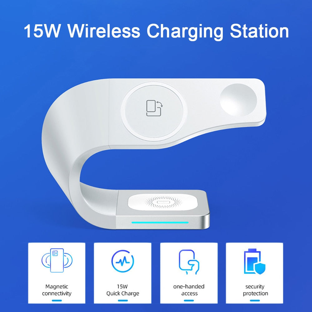 3 in 1 Qi Wireless Charger Stand For iPhone 14 13 - theroxymob