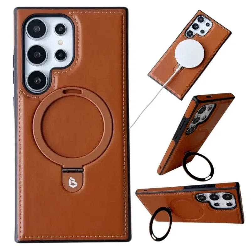 Leather Plastic Protective Case with Stand for Samsung S24 / S23