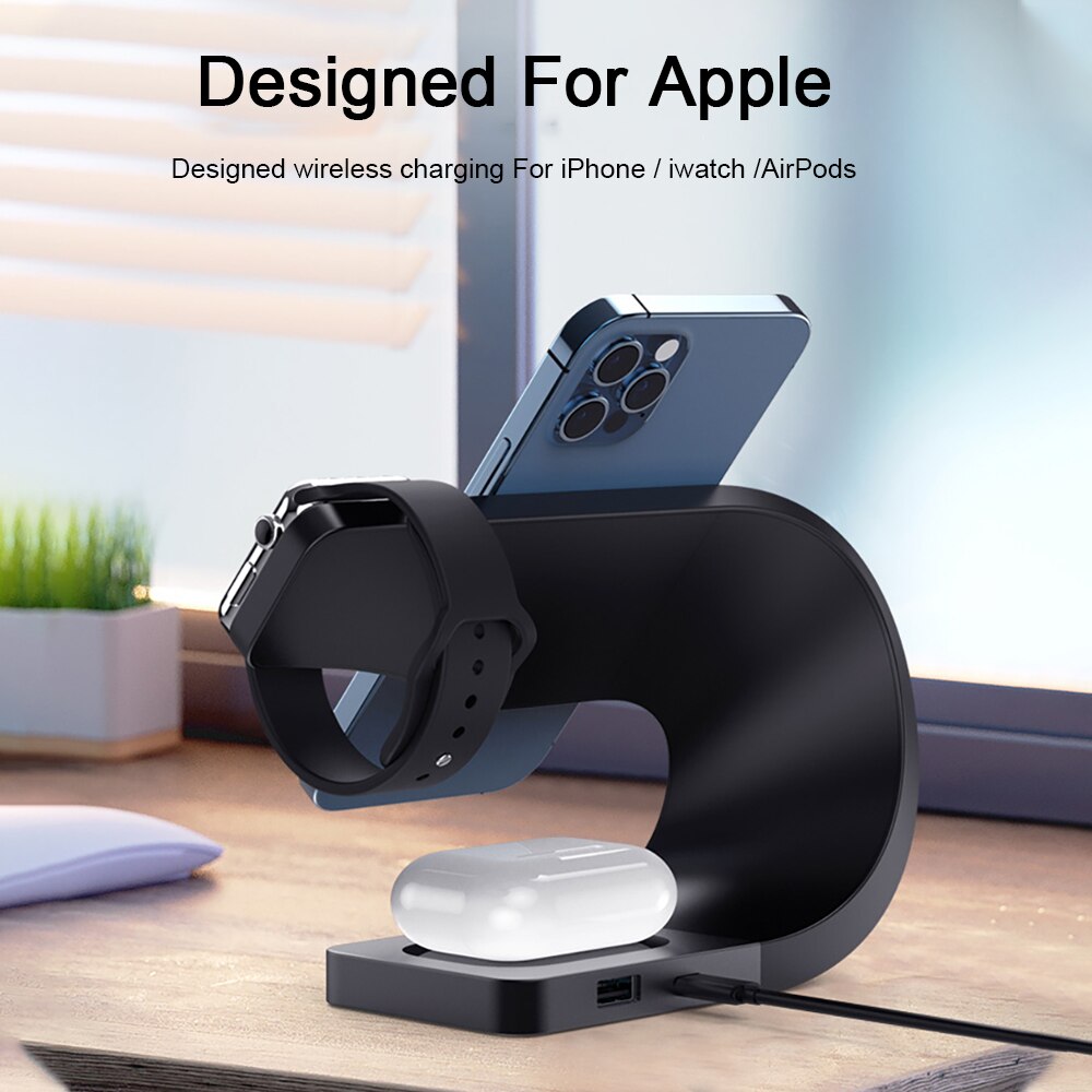 3 in 1 Qi Wireless Charger Stand For iPhone 14 13 - theroxymob