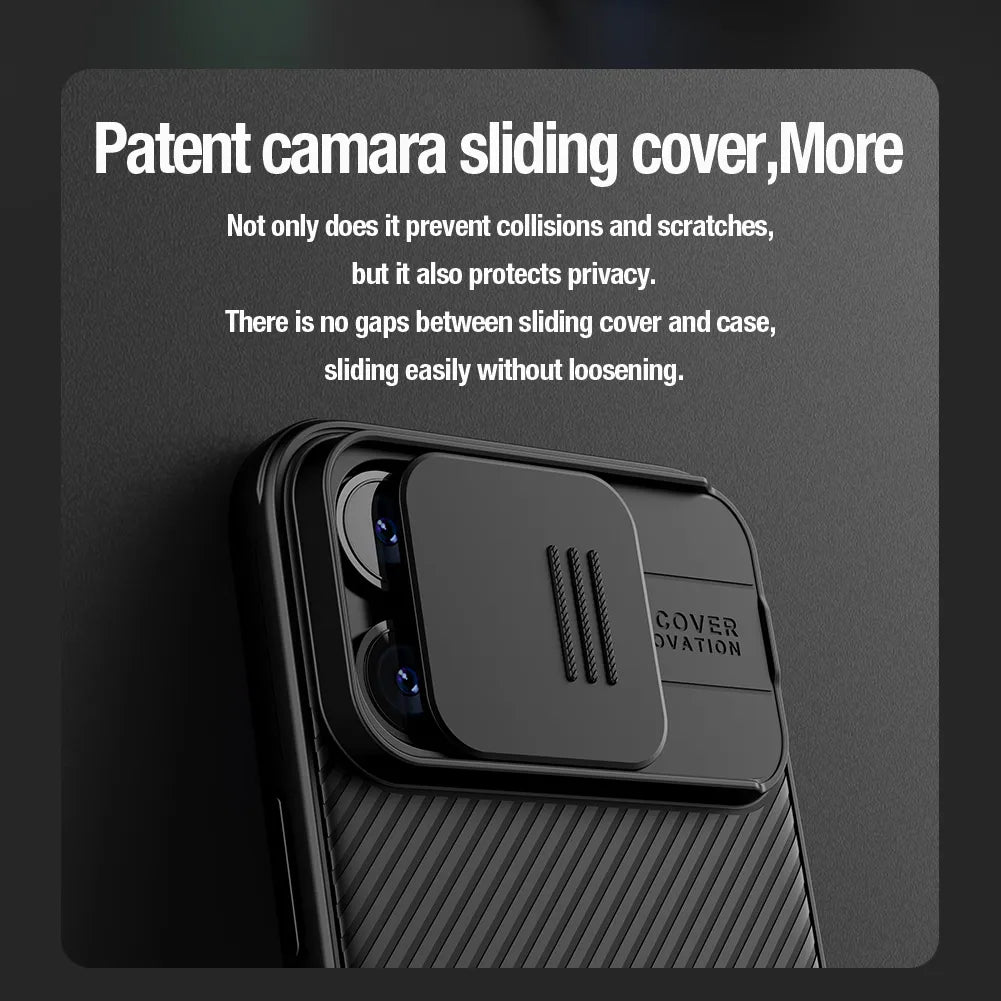 Striped Case Upgraded Shockproof with Slide Camera Cover for iPhone 15 14 13