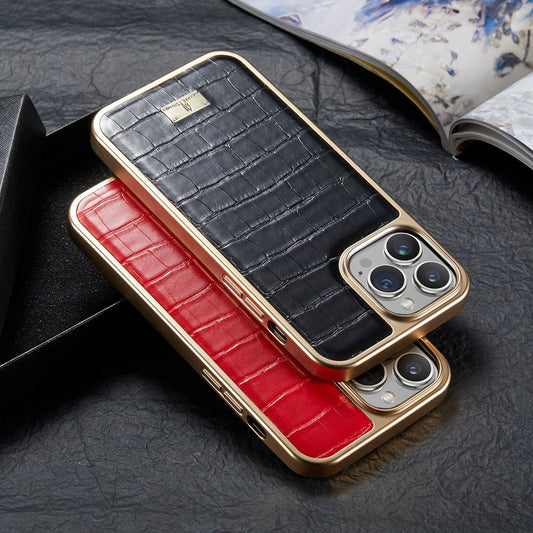 Plating Bumper Leather 3D Texture Case for iPhone 14 13 - theroxymob