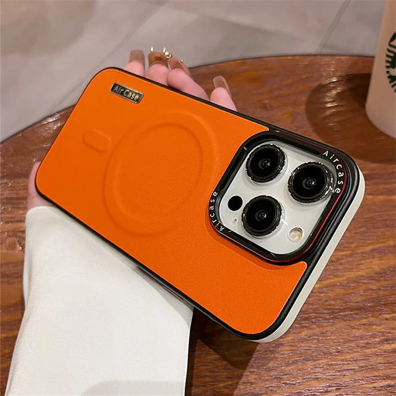 Luxury Matte Leather Magnetic Case Shockproof Bumper Cover For iPhone 16 15 14