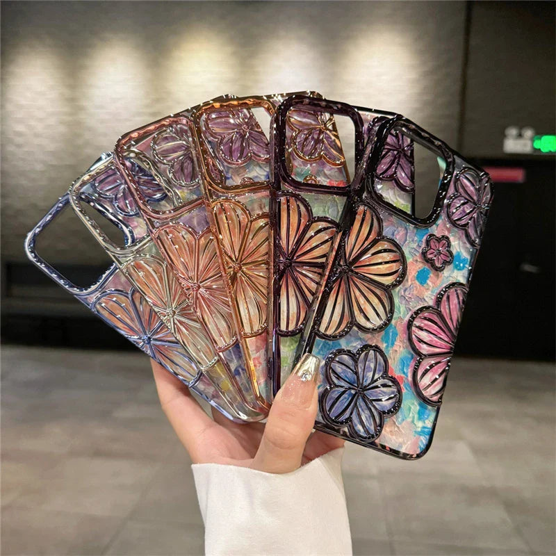 LUXURY PLATING CASE COLOUR FASHION FLOWERS FOR IPHONE 16 15 14 13