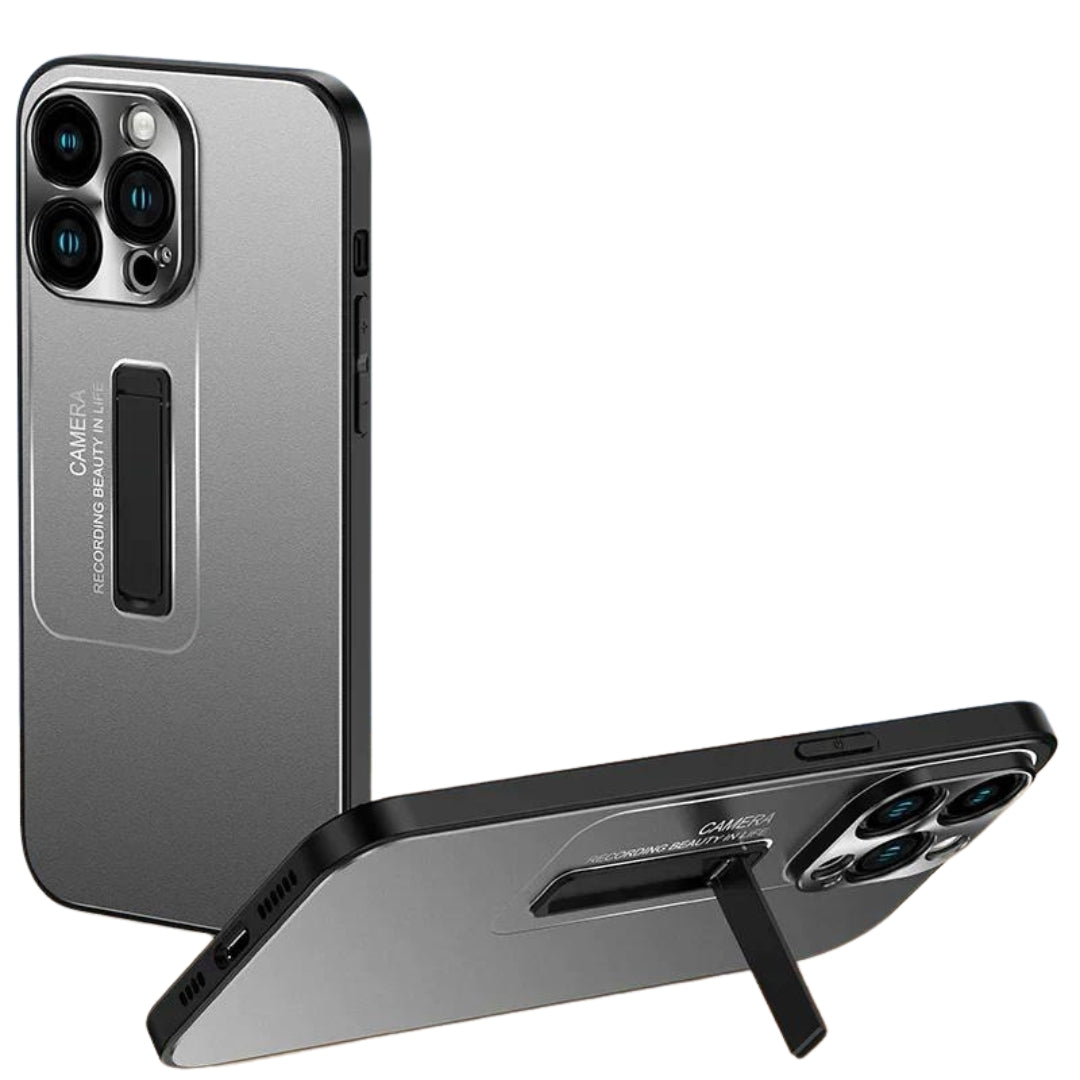 Hidden Bracket Stand Soft Frame Metal Case For iPhone 15 14 13 series