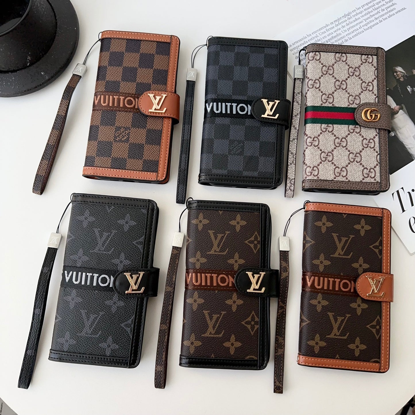 Premium Genuine Leather LV Monogram Canvas Wallet Card Holder iPhone Case