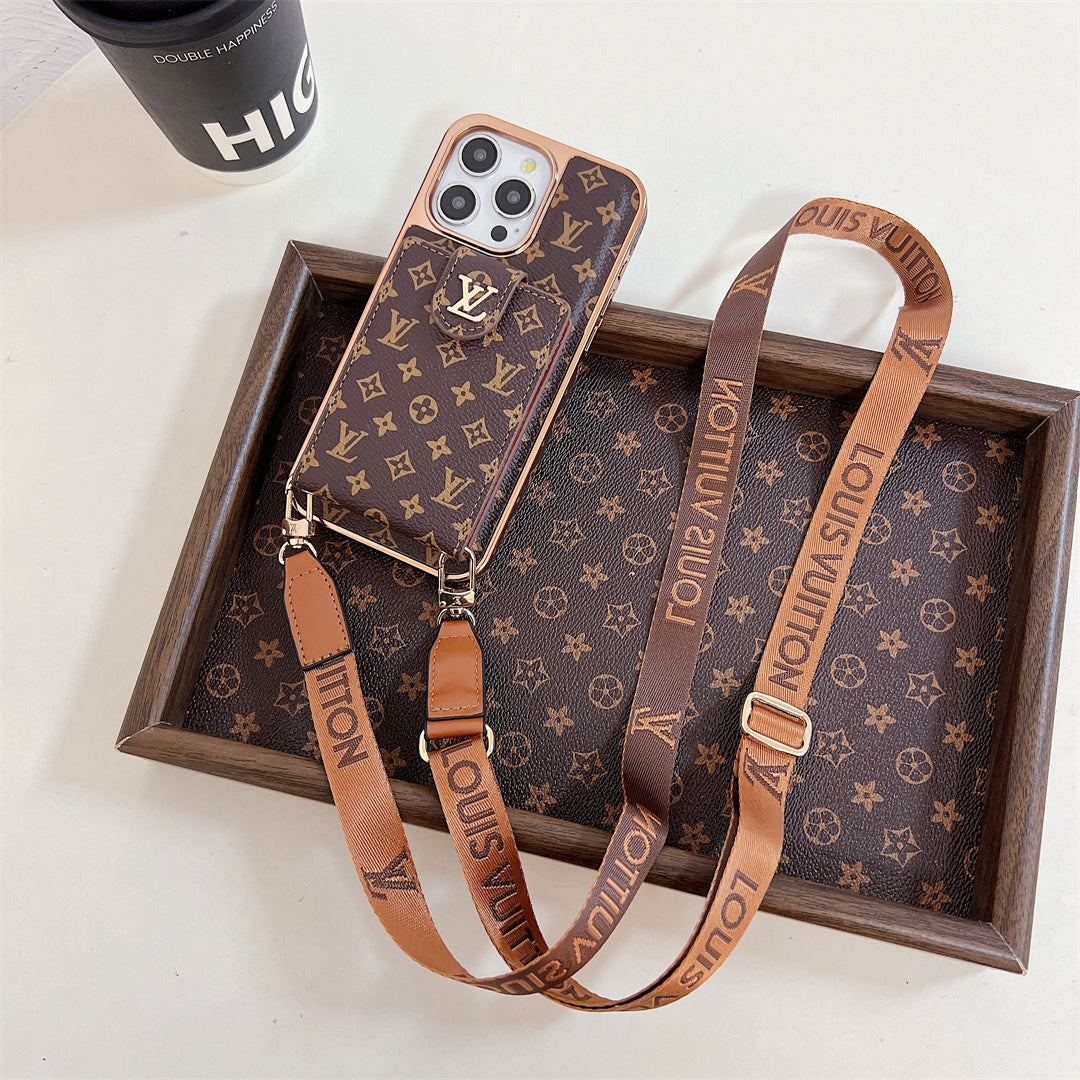 LV LUXURY ELECTROPLATING MONOGRAM CARD HOLDER CROSSBODY IPHONE CASE