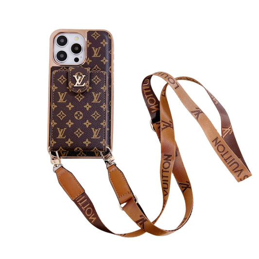 LV LUXURY ELECTROPLATING MONOGRAM CARD HOLDER CROSSBODY IPHONE CASE