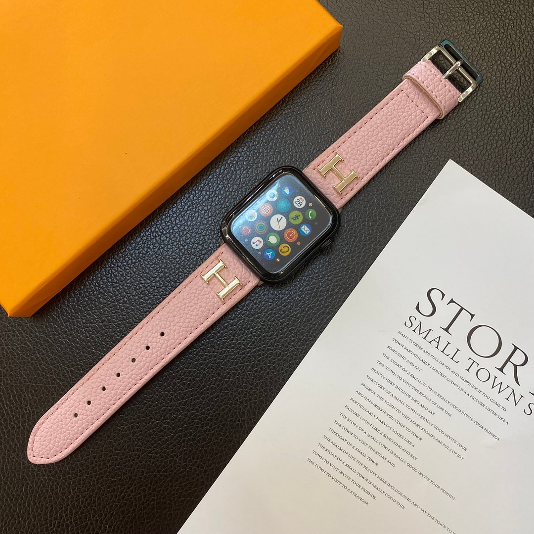 Hermes H Genuine Lychee Pattern Leather Apple Watch Strap