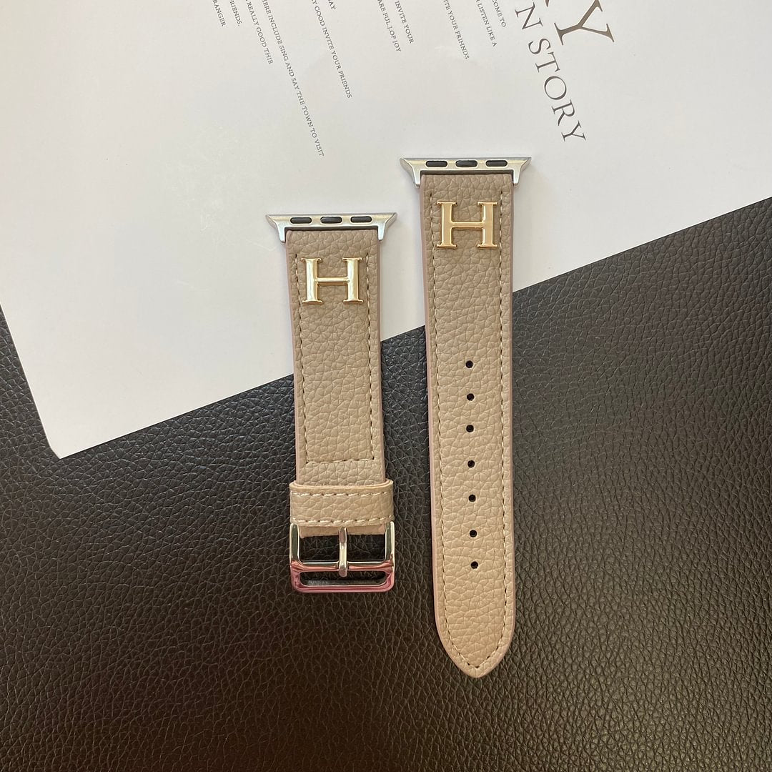 Hermes H Genuine Lychee Pattern Leather Apple Watch Strap