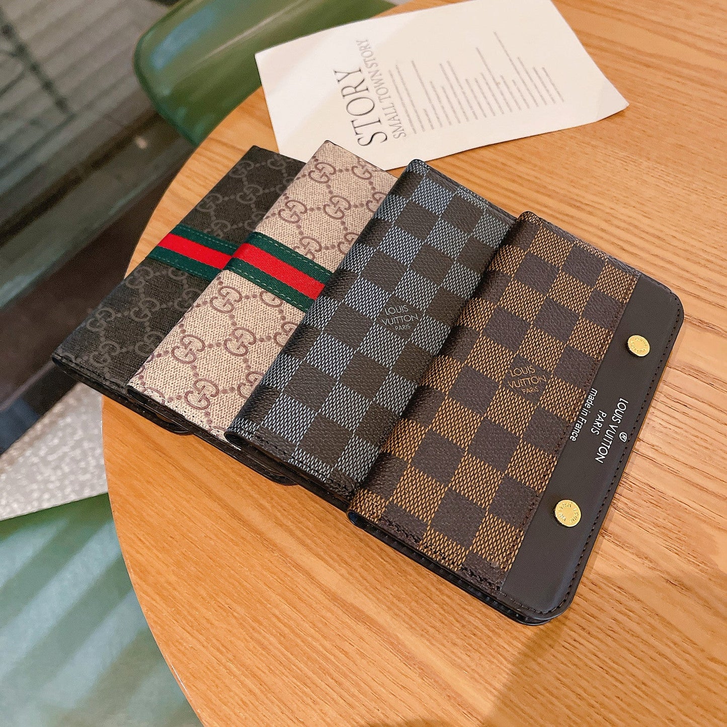 LV Flip Monogram Canvas Rivet Leather Case Apple Card Holder iPhone Case