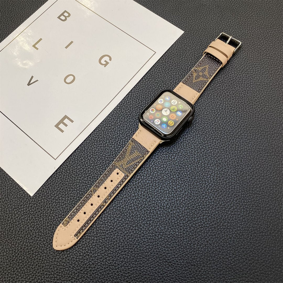 APPLE WATCH GENUINE LEATHER STRAP STITCHING MONOGRAM LEATHER