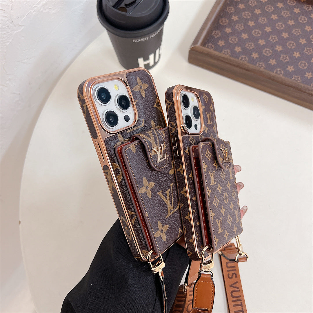 LV LUXURY ELECTROPLATING MONOGRAM CARD HOLDER CROSSBODY IPHONE CASE