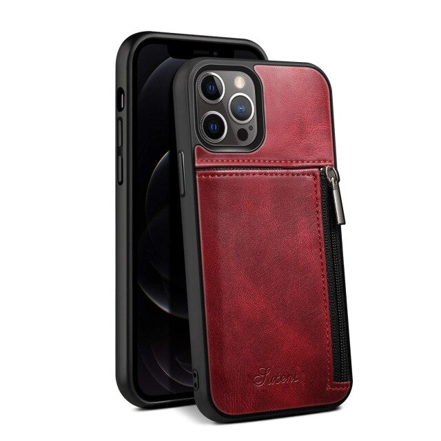 Luxury Leather Phone Cases for IPhone 13 Series Leather Card Slots Holder Coin Purse Shockproof Wallet Bag - theroxymob